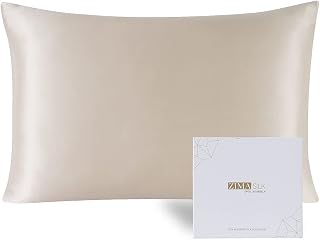 ZIMASILK Pure Mulberry Silk Pillowcase for Hair and Skin with Reinforced Hidden Zipper Double Sided Silk Grade 6A Gift Box (50x75cm, Beige)