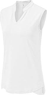 BASUDAM Women's Sleeveless Golf Shirts V-Neck Quick Dry Collarless Polo