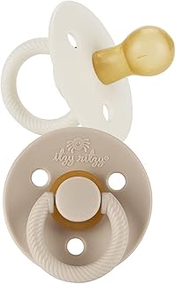 Itzy Ritzy Natural Rubber Pacifiers for 0–6 Mos, Set of 2 (Coconut/Toast) | Baby Pacifiers with BPA-Free Cherry-Shaped Nipple &amp; Large Air Holes for Added Safety, Soothing Comfort, Newborn Essentials