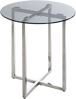 HAKU Round Stainless Steel Coffee Table with Grey Glass Top Round 8mm Safety Glass Sofa Table - Dimensions: H 55 x Ø 50 cm; Art Deco Style