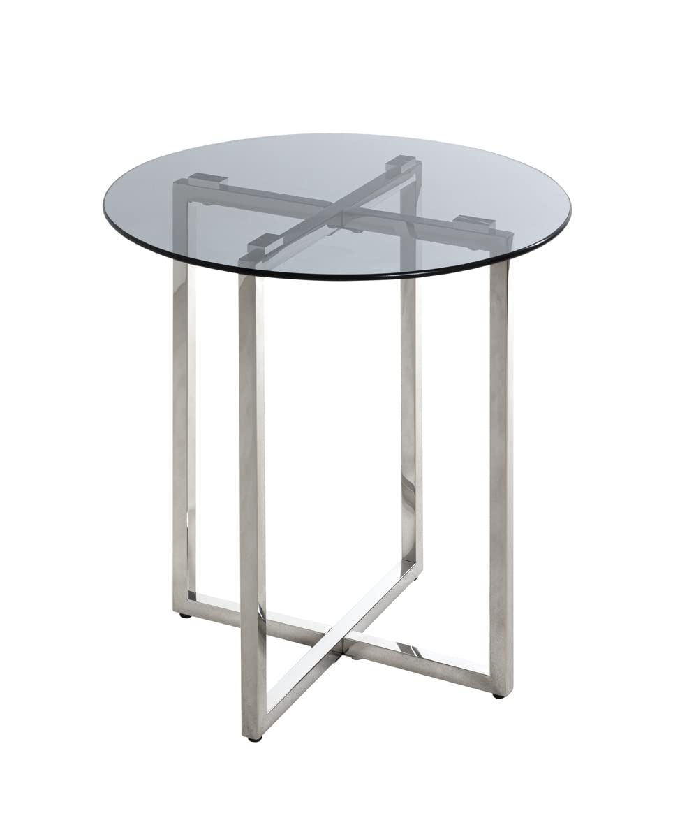 HAKU Round Stainless Steel Coffee Table with Grey Glass Top Round 8mm Safety Gla
