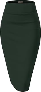 Hybrid & Company Women's Premium Nylon Ponte Stretch High Waist Pencil Suit Skirt Below Knee