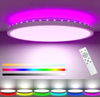 LED Ceiling Light Dimmable, 24W 3200LM Bathroom Lights Ceiling with Remote Control, RGB Color Changing, 3000-6500K, Timer & Memory, Round Flush Ceiling Lamp for Bedroom Living Room Kitchen Hallway
