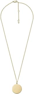 Fossil Collana da donna in acciaio inossidabile con chiusura a moschettone, tono oro, con ciondolo rotondo