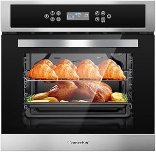 AMZCHEF 24" Single Wall Oven Electric 2800W Convection 2.5 Cu.Ft. | Stainless Steel Built-in Oven | 11 Functions + 8 Presets | Touch Control | Safety Lock | 240V Convection Wall Oven