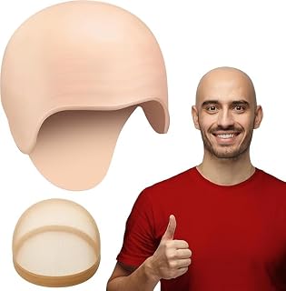 2PCS Bald Cap for Men Women Costume, Wig Head Cap Halloween Latex Bald Kit | Realistic Silicone Baldcap Brown Tan Caps Man Woman Mens Womens Wigs Charlie Megamind Shrek Long Hair Amazon Non Silicone