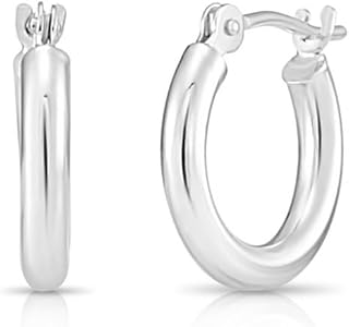 10K White Gold Classic Shiny Polished Hoop Earrings, Plain Round Gold Hoops