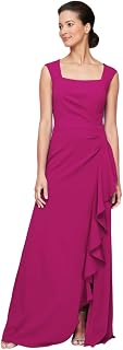 Alex Evenings Women's Long Cascade Ruffle Sleeveless Leg Slit, Mother of The Bride Dress, Elegant Party Gown, Fuchsia