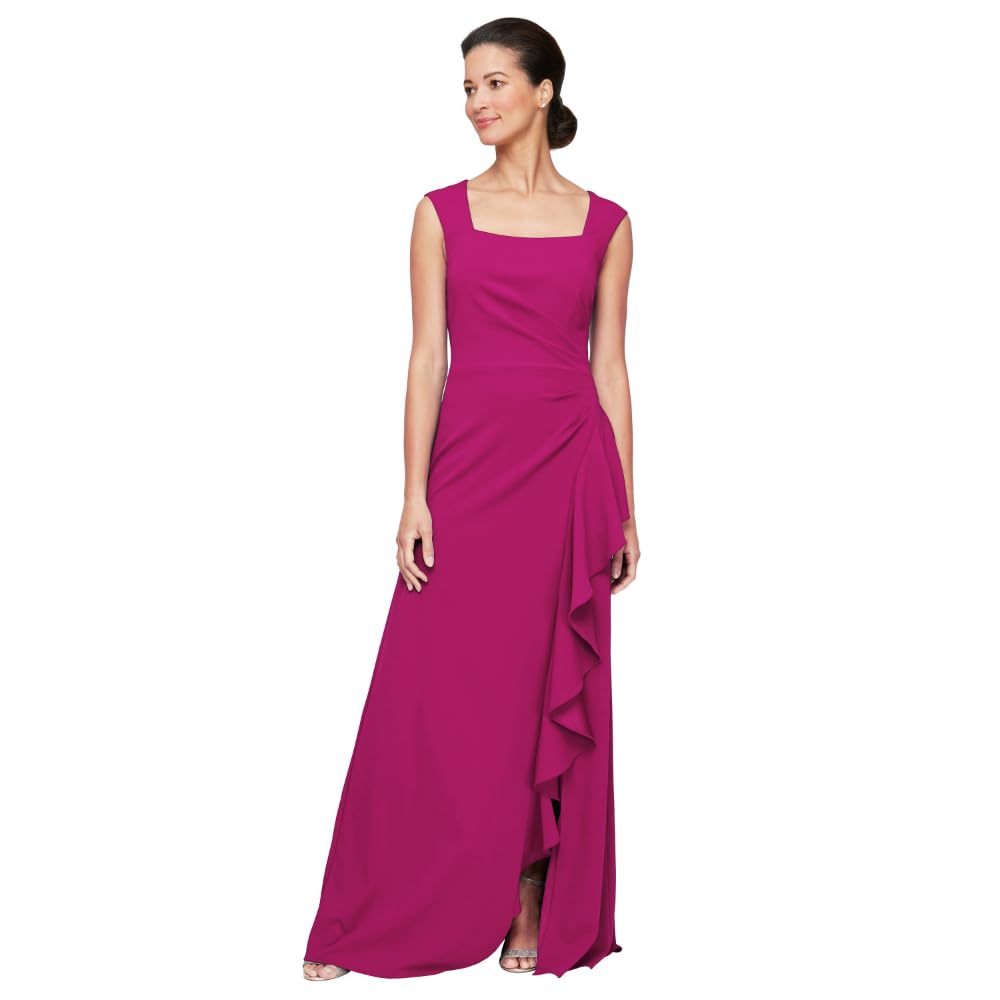 Alex Evenings Women's Long Cascade Ruffle Sleeveless Leg Slit, Mother of The Bri