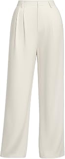 Women's High Waist Wide Leg Pleated Business Casual Trousers Relaxed Fit Office Trousers with Pockets for Summer