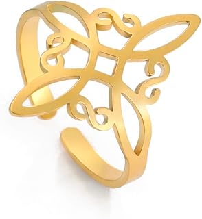 Amaxer Witch Knot Ring for Women Stainless Steel Vintage Openwork Amulet Adjustable Jewelry Gift for Women Girls