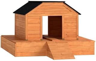 Wooden Duck House with Platform & Ramp, 168 x 110 x 71.4 cm | Fir Wood Construction, Asphalt Roof, Double Ventilation Openings, All-Weather Shelter, 13.4" x 11" Door Opening