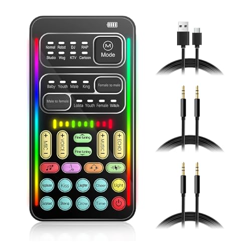 Portable Voice Changer, 8 Voice Changes Live Sound Card, Cool LED Lights Sound B