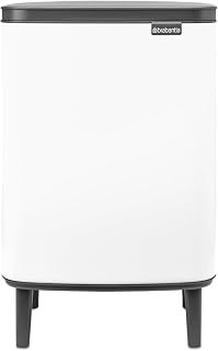 Brabantia - Bo Waste Bin Hi 12L with Soft Close Lid, Removable Inner Bucket, and Transport Grip – Ideal for Bathroom, Bedroom, and Home Office – White
