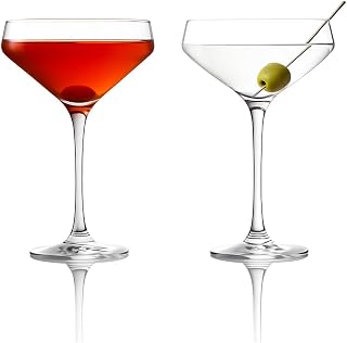 LEMONSODA Classic Martini Glasses 6oz, Set of 2, Hand Blown Ribbed Design