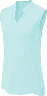 BASUDAM Women's Sleeveless Golf Shirts V-Neck Quick Dry Collarless Polo