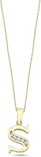 Wish Carat 100% 14k Real Gold Necklace for Women with Zirconia Diamond | Dainty Charm Alphabet Name Letter Initial Necklaces for Women & Girls | Pendant Jewelry for Her | Birthday Gifts, | 18''