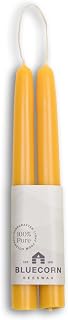 Bluecorn Beeswax Taper Candles, 8 Inch Raw Yellow, 2 Count | 100% Pure Bees Wax Candles, Unscented, Dripless & Clean Burning, Hand-Dipped in USA