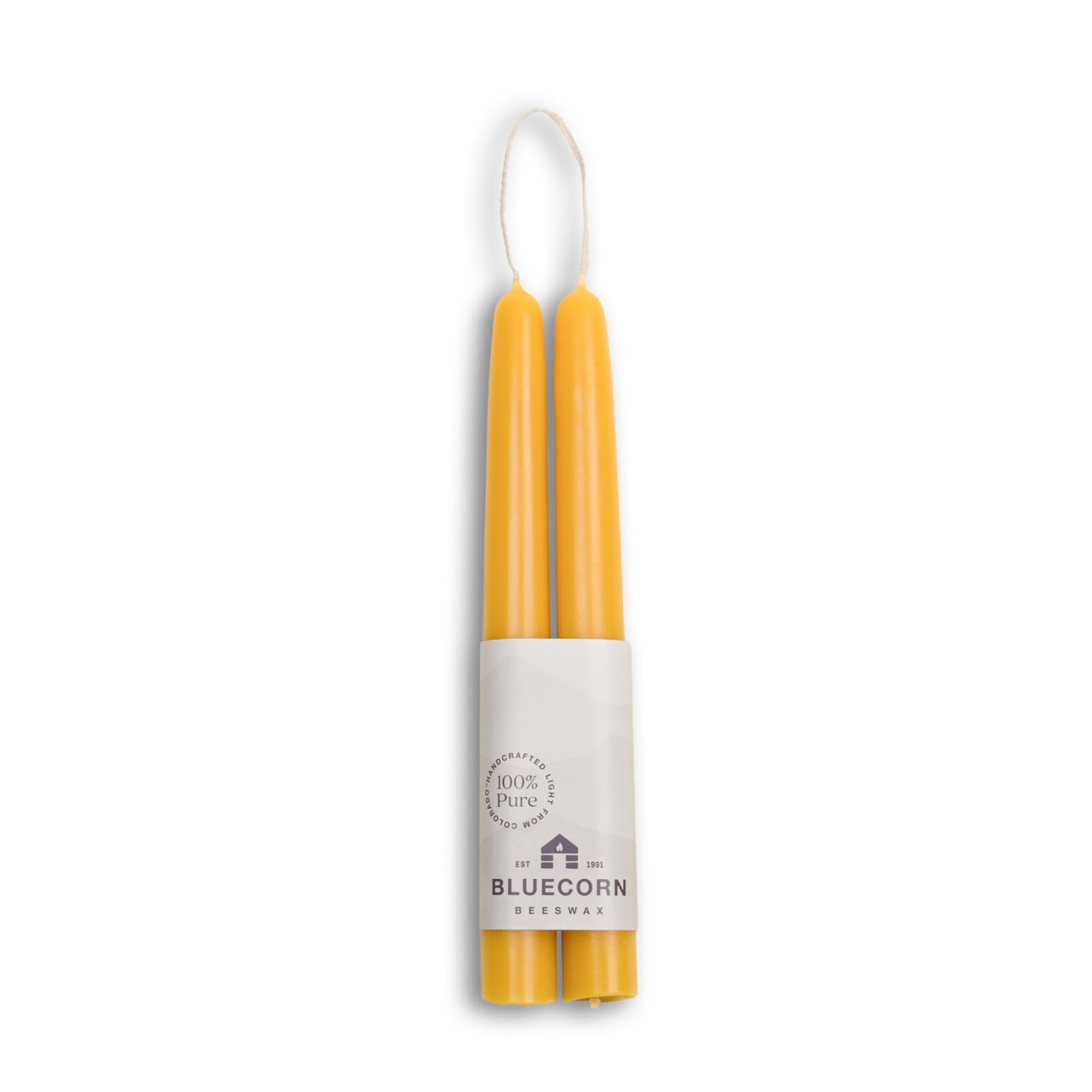 Bluecorn Beeswax Taper Candles, 8 Inch Raw Yellow, 2 Count | 100% Pure Bees Wax 