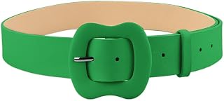 Vintage Chunky Green Waist Belt for Women Trendy Thick Wide Waist Belt Dress Jeans Retro Western Belt Pants Skirt Adjustable Colorful Square Buckle Belt for Women