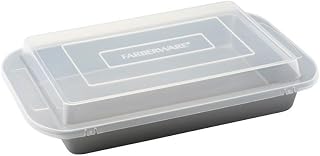 Farberware Nonstick Bakeware Rectangular Cake Pan with Lid for Baking, Gray | Non stick baking pan with carrying lid, 9x13 cake pan, heavy-duty, oven safe to 450°F, covered cake pan