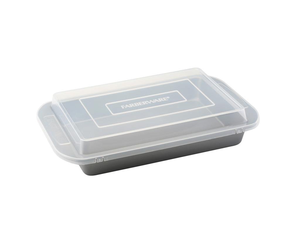 Farberware Nonstick Bakeware Rectangular Cake Pan with Lid for Baking, Gray | No