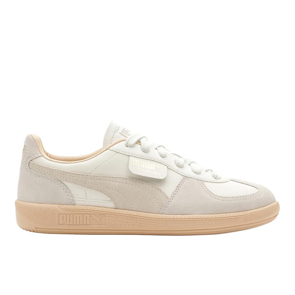 PUMA Women's Palermo Leather Sneaker, Warm White Snow Alpine Cashew, 37.5 EU