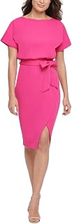 kensie Women's Short Sleeve Tie Waist Midi Dress