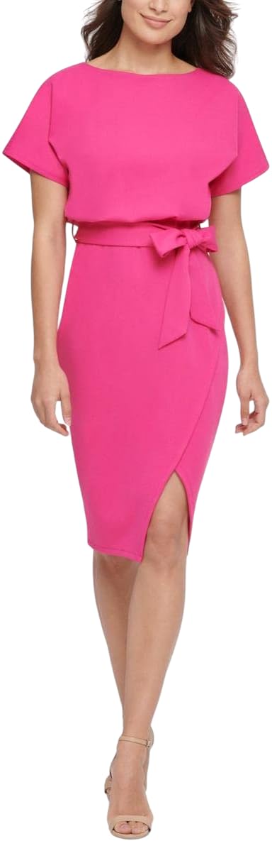 kensie Women's Short Sleeve Tie Waist Midi Dress