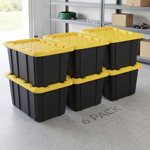 CLMSTE 6 Pack 27 Gallon Heavy Duty Storage Bins with Snap Lids, Durable Plastic 