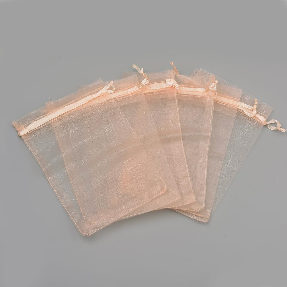 100pcs Organza Jewelry Pouches, 9 x 12 cm, Clear Gift Bags for Wedding Favors, P