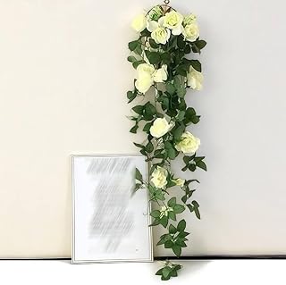 1Pcs 95cm Artificial Flowers Hanging Rose Vine Home Wedding Party Decoration Garland Artificial Plants Fake Flowers (White)