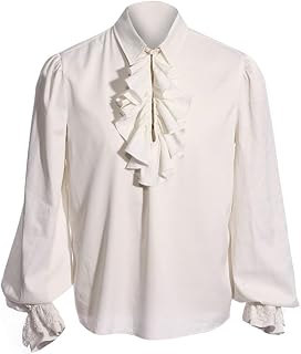 Bbalizko Mens Pirate Shirt Ruffle Victorian Renaissance Medieval Poet Shirt | Steampunk Vampire Gothic Halloween Costume Top, Ren Faire Cosplay Clothes