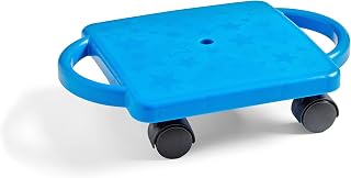 hand2mind Blue Indoor Scooter Board with Safety Handles for Kids Ages 6-12, Plastic Floor Scooter Board with Rollers, Physical Education for Home, Homeschool Supplies (Pack of 1)