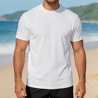 Mens 100% Cotton Crew Neck Short Sleeve Plain Summer Top