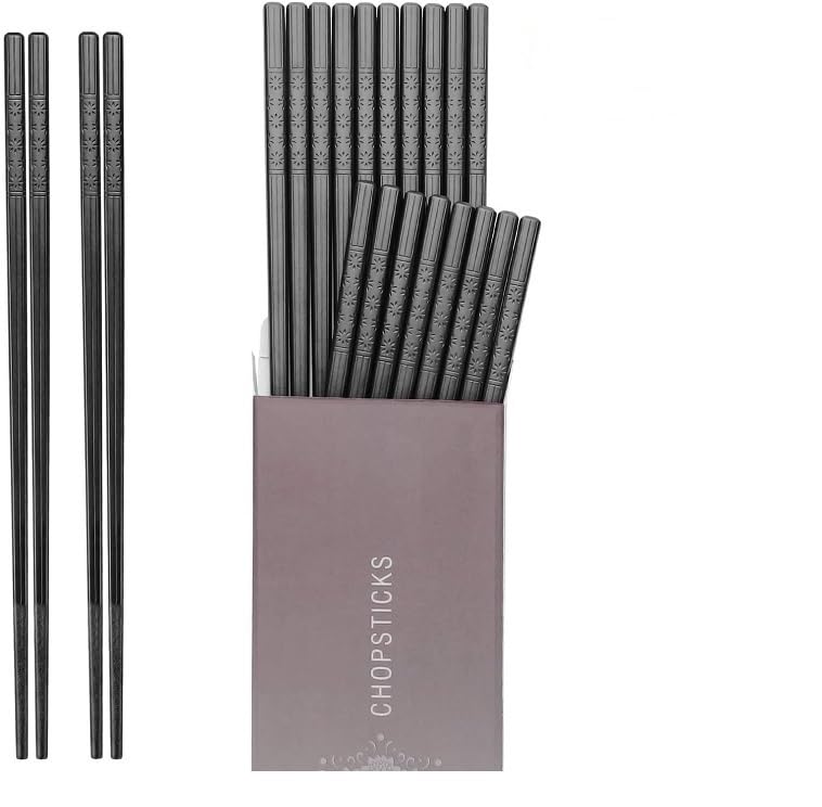 HIWARE 10 Pairs Fiberglass Chopsticks - Reusable Chopsticks Dishwasher Safe, 9 1