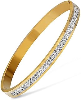 MYNENEY Rose Gold/Gold/Silver Titanium Stainless Steel Pave Cubic Zironia Simulate Diamond Stackable Oval Hinged Bangle Bracelet 6.5-7.5Inch