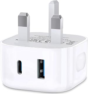 USB C Fast Charge Plug,Dual Port USBC Charging Plug for Apple iPhone 17/16/15 Pro Max Micro USB Plug Type C Wall Charger Plug UK Compatible with iPhone 14/14 Pro/14 Pro Max/13/12 Pro Max/11 Pro/iPad