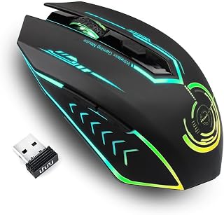 UHURU Wireless Gaming Mouse, Rechargeable 10000 DPI LED PC Mouse | ergonomic shell, 6 programmable buttons, 7 LED color modes, MMO RPG play, laptop/desktop use, Windows and Mac compatible