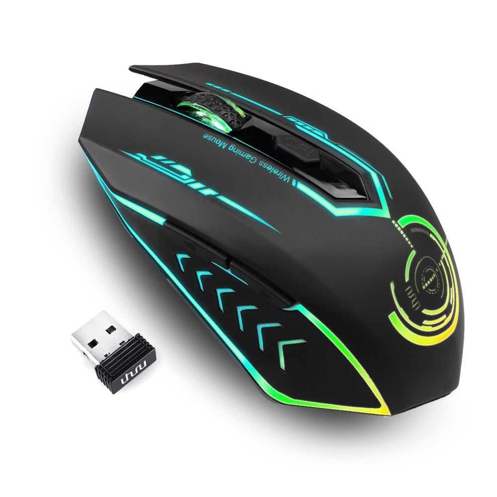 UHURU Wireless Gaming Mouse, Rechargeable 10000 DPI LED PC Mouse | ergonomic she