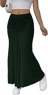Women's Elegant Casual Business Summer High Waisted Dress Skirts Boho Solid Flowy A Line Long Maxi Skirt DJS39