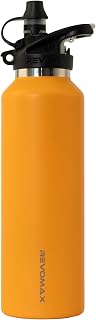 Revomax Sport Series 20oz (592ml) Insulated Water Bottle, One-Hand Flash Release, Easy Sip Straw Cap, Vacuum Stainless Steel, 36H Cold 18H Hot, Leakproof, BPA Free - Gym, Travel, School - Lemon Yellow