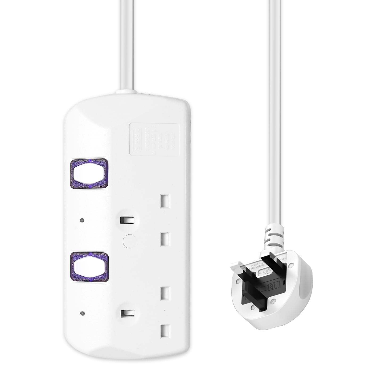 2 plug extension lead with Individual Switches, 1.5M Extension Cable, Extension 