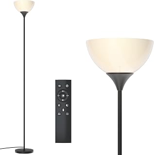 PESRAE Floor Lamp, Remote Control, Stepless Brightness & Color Temperature | LED Bulb Included; 3000K–6000K Adjustment, Torchiere Lamp for Living Room, Bedroom or Office, Matte Black