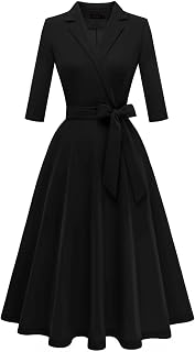 Meetjen Women's Vintage Tea Dress Autumn Fit and Flare 3/4 Sleeve Elegant Cocktail Party Formal Church Dresses 2025