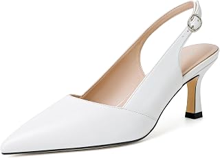 Mostrin Kitten Heels for Women with Closed Toe Back Strap Pumps for Women Wedding Party Commuter