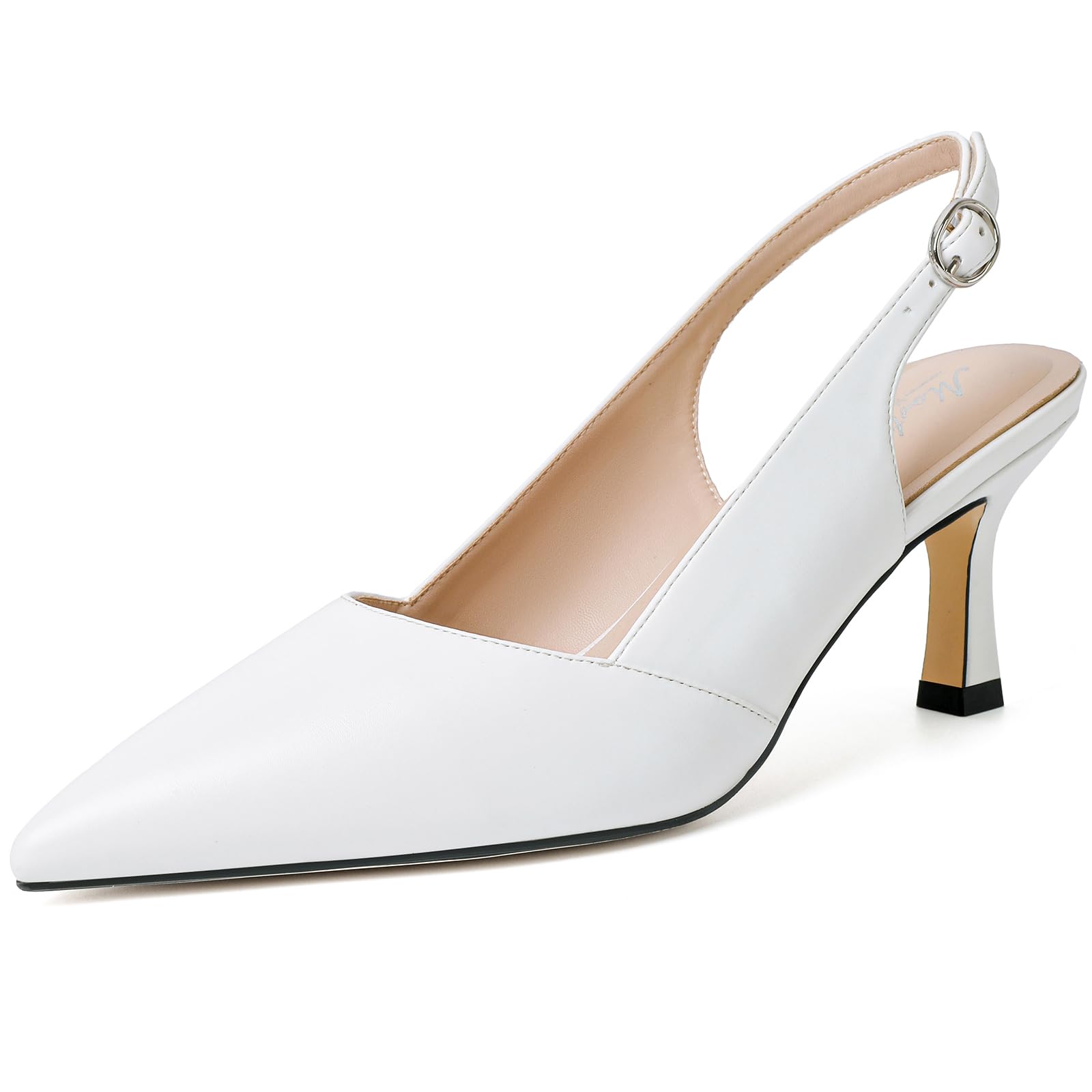 Mostrin Kitten Heels for Women with Closed Toe Back Strap Pumps for Women Weddin