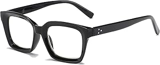 Hubeye Large Frame Square Reading Glasses for Women Men Spring Hinge Oversized Reading Glasses Anti Blue Light (Black, 0.00)