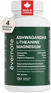 ALL-IN-ONE Ashwagandha 6000mg with L-Theanine 200mg & Magnesium Bisglycinate Chelated – Stress, Sleep, Mood, Calm & Relaxation Support – Non-GMO Vegan – 120 Capsules, 4 Month Supply – 1 Capsule Daily – Made in Canada