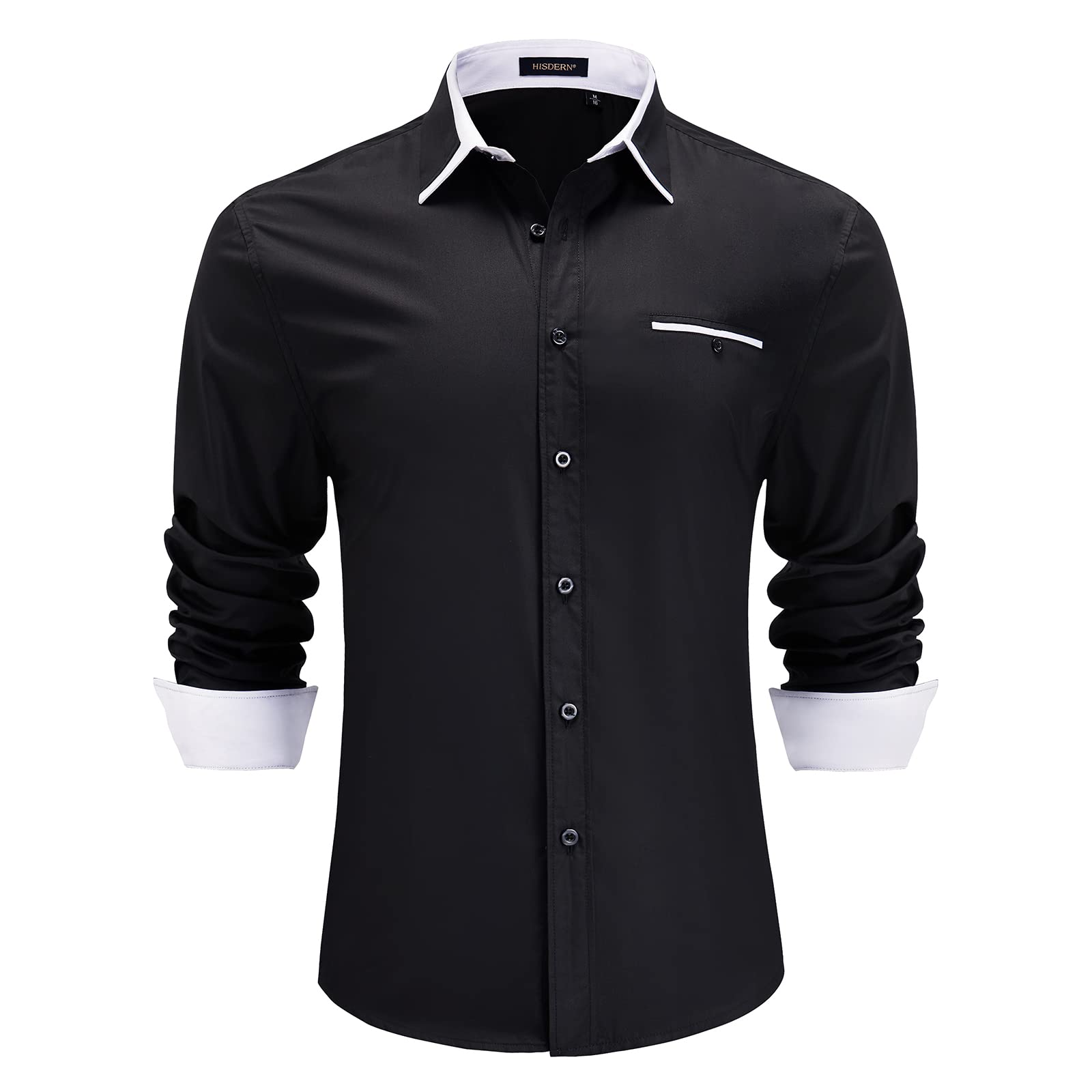 HISDERN Men's Shirt Long Sleeve Regular Fit Shirts Men Dress Brand Business Casu